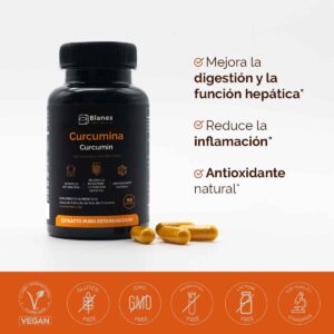 Curcumina - mejora la digestión y función hepática, reduce la inflamación, antioxidante natural