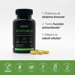 Resvera Plus - Resveratrol + Quercetin + MCT Oil. Potencia el sistema inmune. Función antioxidante. Mejora la salud celular.